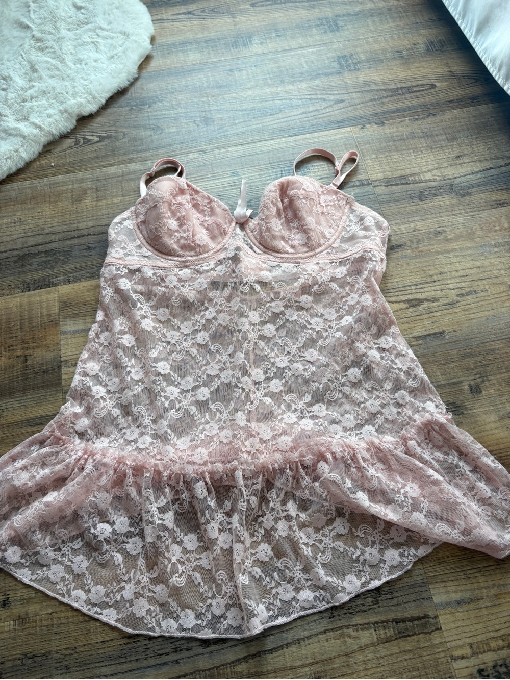 Sheer Lace Babydoll top in Blush Pink
